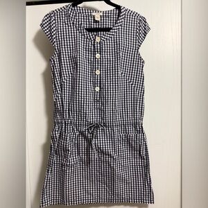 J-Crew Gingham Midi-Dress. Size 4.NavyBlue/White.Tie waist, cap sleeve,button up